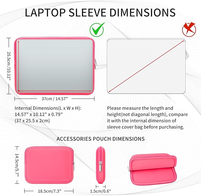 RAINYEAR 16 Inch Laptop Sleeve Protective Case with Accessories Pouch, Specially Compatible with 16" MacBook Pro M1 M2 M3 M4 Pro/Max A2141 A2485 A2780 A2991 A3403 A3186 (Bright Pink,Upgraded Version)