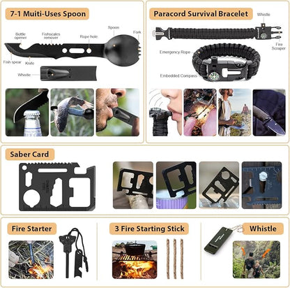 Survival Kit, 250Pcs Survival Gear First Aid Kit with Molle System Compatible Bag and Emergency Tent, Emergency Kit for Earthquake, Outdoor Adventure, Hiking, Hunting, Gifts for Men Women