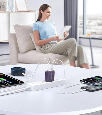 60W 2-Pack USB C Wall Charger Block, 5-Port C Charger Fast Charging Block PD Power Adapter +QC 3.0 Multiport Type C Box Brick Cube USB A Wall Plug for iPhone 14/15/16/17 Pro Max,Samsung Galaxy(Purple)