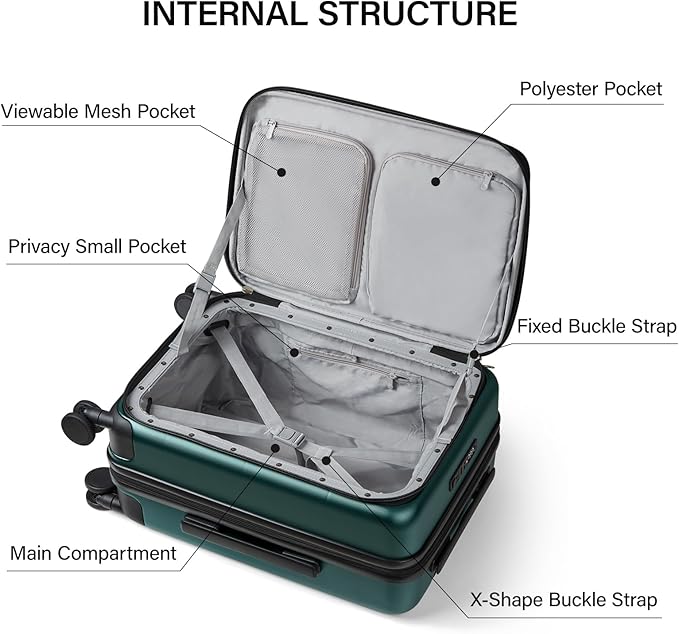 MILADA 24 Inch Expandable Top Opening Luggage with Spinner Wheels Medium Checked Suitcase with Wheels Hard Shell Trunk Suitcase TSA Approved Luggage for travel, Blackish Green