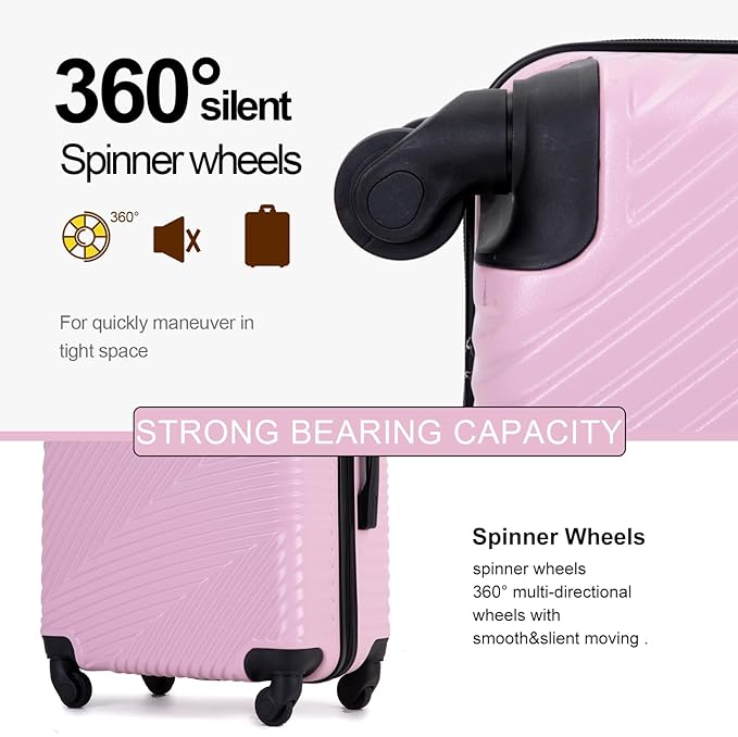 Travelhouse Luggage Sets, Expandable Hardside Suitcases 24in/28in, Carry on 20in,3 Piece Set Travel Luggages Clearance with Double Spinner Wheels TSA Lock Lightweight (PINK)