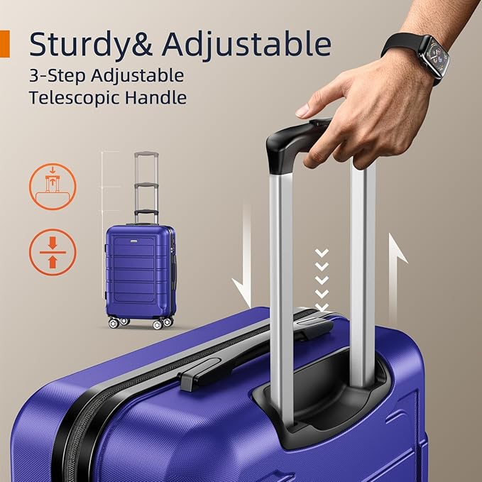SHOWKOO Luggage Sets Expandable PC+ABS Durable Suitcase Sets Double Wheels TSA Lock 4 Piece Luggage Set Royal Blue