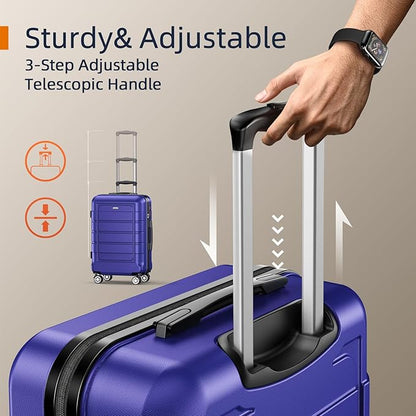 SHOWKOO Luggage Sets Expandable PC+ABS Durable Suitcase Sets Double Wheels TSA Lock 4 Piece Luggage Set Royal Blue