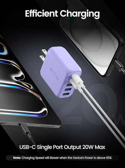 USB C Charger Block,EIZLXQ [2-Pack] Type C Charger Fast Charging,50W 5-Port USB Wall Chargers Multiport Type C Charging Block Cube for iPhone 16 15 14 13 12 11 Pro Max XS,iPad,Samsung&More-Purple