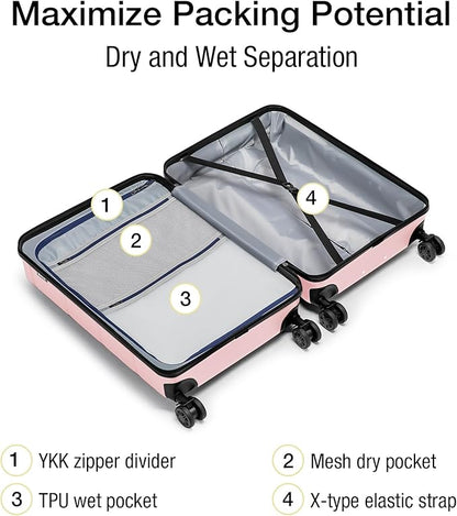 KYME Carry On Luggage 22x14x9 Airline Approved Expandable Hardshell 20 Inch Suitcase with TSA Lock Carry On Suitcase with Wheels Small Travel Rolling Luggage with Cup Holder for Women