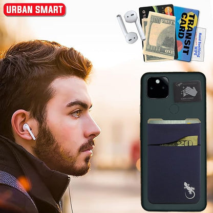Gecko Travel Tech Double Pocket - Adhesive Card Holder - Cell Phone Pouch - Stick on Spandex Pocket - Carry Credit Cards and Cash (Navy)