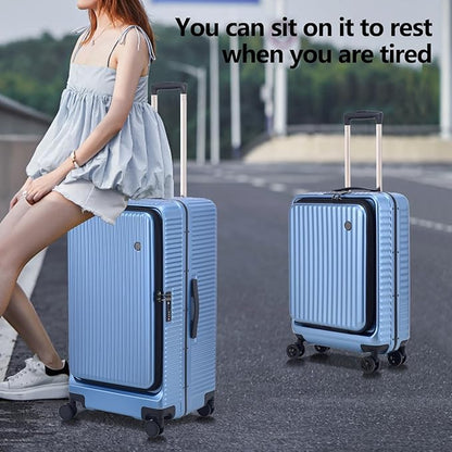 2 pieces 20/29 Aluminum Frame Carry On and Checked Luggage Set with Side Opening,Lightweight Hardshell ABS+PC Trunk Suitcase with TSA Lock, 360° Universal Wheels & Adjustable Handle,Dark Blue