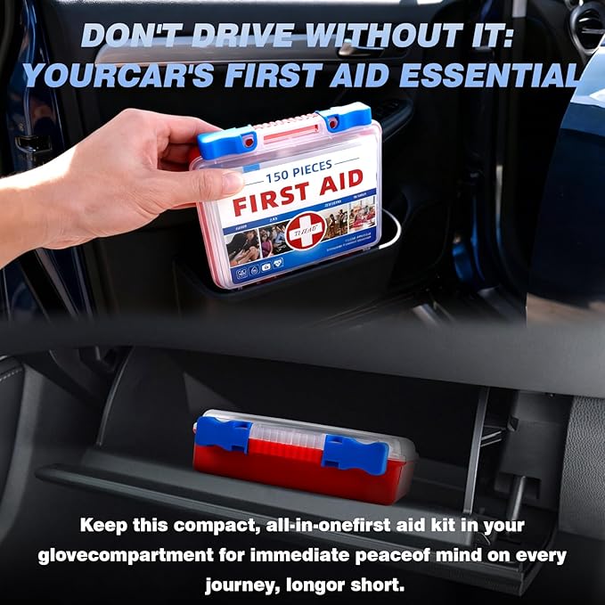 Mini First Aid Kit - 150 Pieces Emergency Medical Kit for Home, Car, Travel, Camping, Truck, Hiking, Sports, Office, Vehicle & Outdoor Emergencies