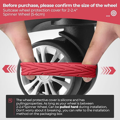 8 Pcs Upgrade Luggage Wheel Covers, Carry On Luggage Suitcases,Wear-Resistant, Anti-Noise, Silicone Wheel Protective Covers for 2-2.4" Spinner Wheel,Essential Travel Accessories (Red)