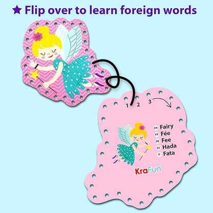 KRAFUN Beginner Unicorn My First Lacing Card Kit for Kids Arts & Crafts, 10 Easy Princess, Mermaid, Lacing Projects, Toddlers Lace Project, Fine Motor Preschool Skills Toys