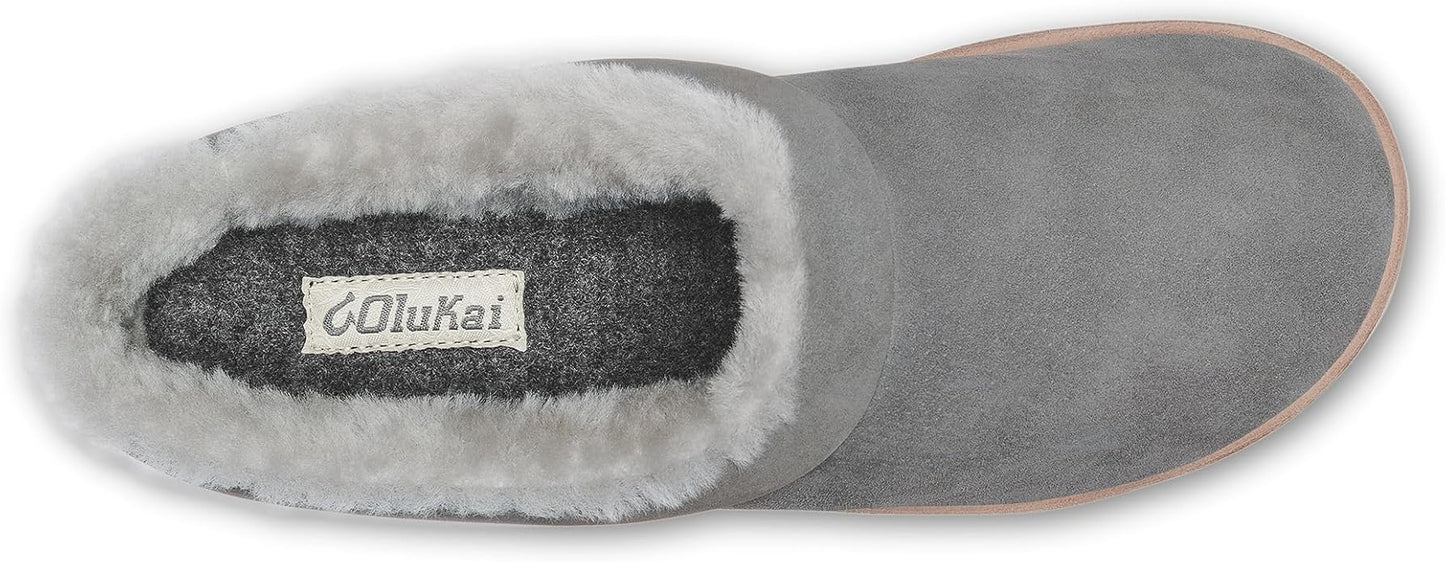 OLUKAI Mani Women's Leather Mule Slippers, Soft & Comfortable Slippers with Fleece Lining, Thick Rubber Outsole, All-Day Wear
