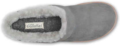 OLUKAI Mani Women's Leather Mule Slippers, Soft & Comfortable Slippers with Fleece Lining, Thick Rubber Outsole, All-Day Wear