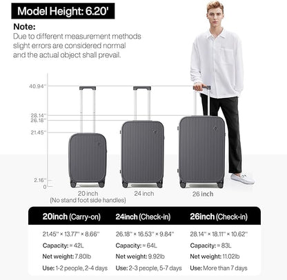 mixi Carry On Luggage with Cup Phone Holder Hard Shell Rolling Travel Suitcase with Spinner Wheels,20 Inch Rock Grey