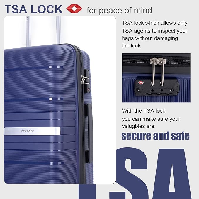 Travelhouse Luggage Sets, Expandable Hardside Suitcases 24in/28in, Carry on 20in,3 Piece Set Travel Luggages Clearance with Double Spinner Wheels TSA Lock Lightweight (Blue-1206)