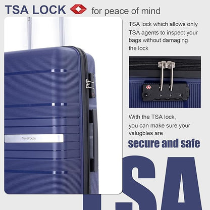Travelhouse Luggage Sets, Expandable Hardside Suitcases 24in/28in, Carry on 20in,3 Piece Set Travel Luggages Clearance with Double Spinner Wheels TSA Lock Lightweight (Blue-1206)