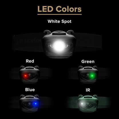 Princeton Tec Vizz Tactical MPLS LED Headlamp, Red/Green/Blue/Ir/White Bulb, 550 VIZZ-MPLS-BK