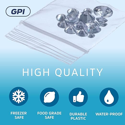 1.25 x 1.25 inches, 2 Mil Clear Reclosable Zip Bags, Case of 500 GPI Brand