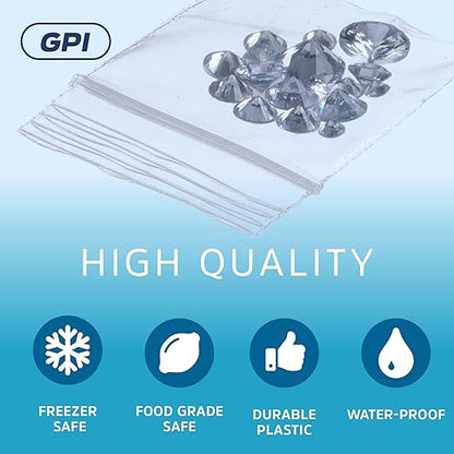 1.25 x 1.25 inches, 2 Mil Clear Reclosable Zip Bags, Case of 500 GPI Brand
