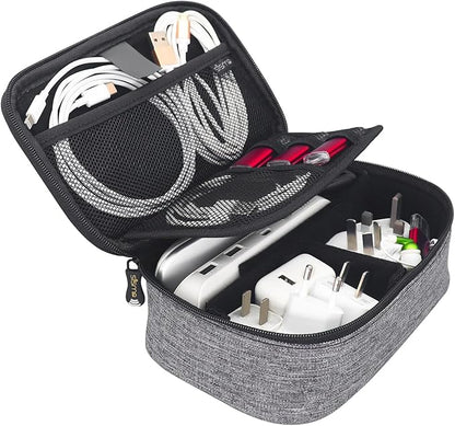 sisma Electronics Cords Organizer Tech Accessories Storage Case Travel Small Carrying Bag for Charging Cables Adapter USB Plugs Power Cord Leads - Grey 1680d