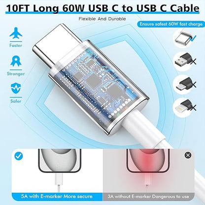 [Apple MFi Certified]Long 10Foot USBC to USBC Cable Fast Charging for iPhone 17/16e/15,3Pack 20W Fast Apple Phone Charger Block 10FT Type C Cord for iPhone 17 Air/17/16/15 Pro/Pro Max/iPad Pro/AirPods