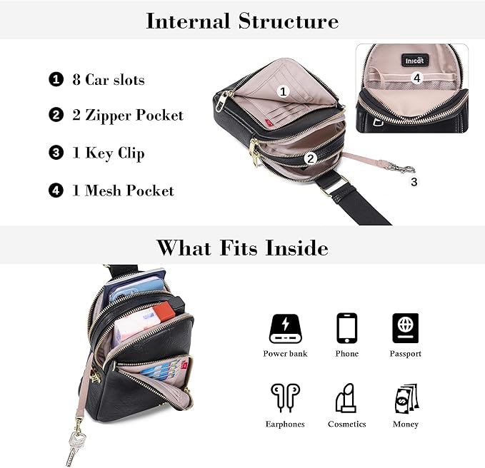INICAT RFID Blocking Sling Bag,Anti Theft Crossbody Bags for Women,Travel Gifts Cross Body Purses Vegan Leather