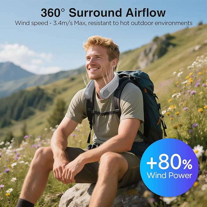 Hotsales Neck Fan, Hands Free Bladeless Neck Fans Portable Rechargeable, 6000 mAh Battery Operated Wearable Personal Fan, Cooling Neck Fan, 3 Speeds, USB Fan Gifts for Men, Women, Travel, Outdoor