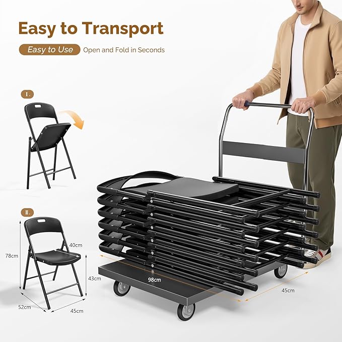 Bonnlo 20-Pack Black Plastic Folding Chairs, Portable Seat with Sturdy Steel Frame for Indoor & Outdoor Use, Perfect for Banquet, Party, Wedding, Office, and Camping
