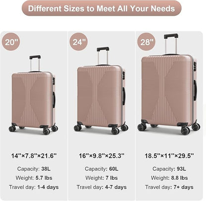 Karl home Hardshell Carry On Luggage with Spinner Wheels, Lightweight PP Hardside Small Suitcase with Built-in Lock & Smooth Zipper, 22 Inch Airline Approved, Rose Gold