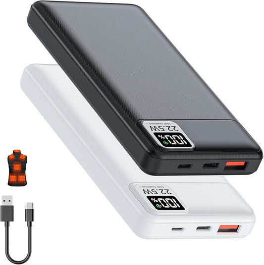 2-Pack Heated Vest Battery Pack USB 5V/12V 10000mAh Fits for DR.Prepare, KOVNLO, Tidewe, FFraao, iHood Electric Heating Hoodie/Jacket/Blanket/Chair/Stadium Seat Cushion PD20W Fast Charger for iPhone