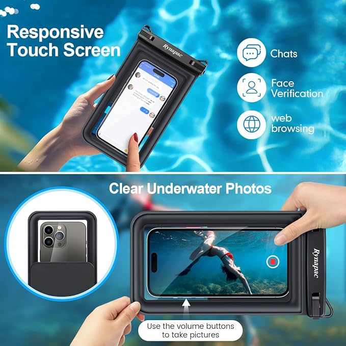 [Up to 8.5''] Floating Waterproof Phone Pouch 2 Pack, IPX8 Double Space Waterproof Phone Case with Lanyard for iPhone 17 16 15 Pro Max, Galaxy S25 Ultra, Cellphone Dry Bag Beach Cruise Ship Essentials
