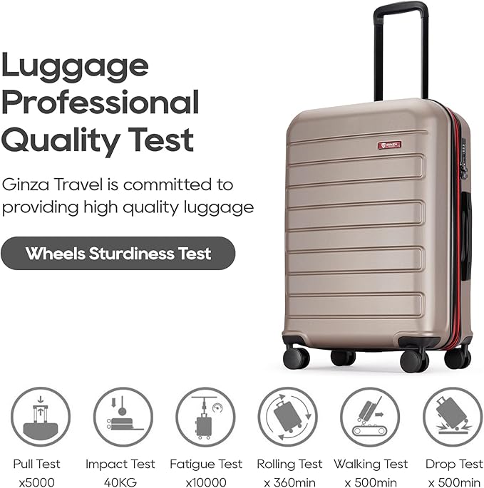 GinzaTravel ABS Luggage with TSA Locks,Large 28-Inch Expandable, and Friction-Resistant in Champagne Spinner Suitcases