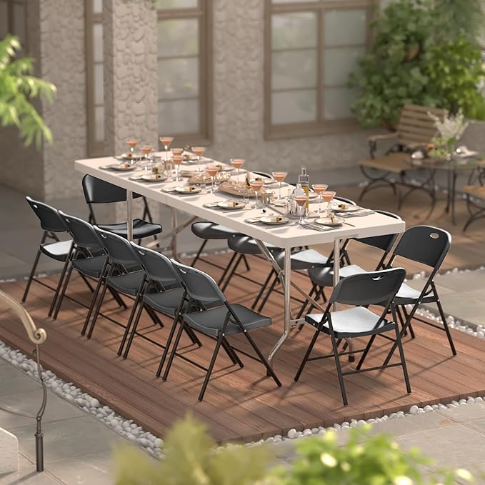 Nazhura 350 Weight Limit Heavy Duty Plastic Folding Chair with Reinfoced Steel Frame for Indoor and Outdoor, Wedding, Party, Restaurant, Meeting Room, Patio and Garden (Black, 10 Pack)