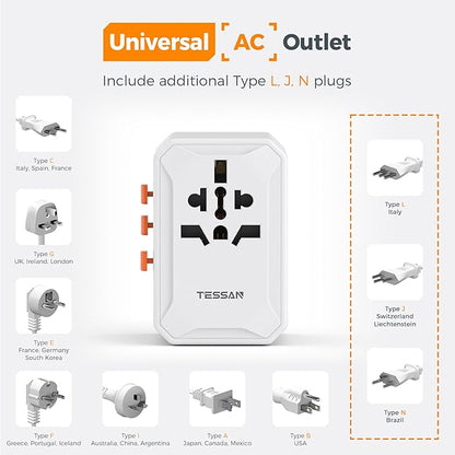 TESSAN Universal Travel Adapter, International Power Adapter with 5 USB Ports (3 USB C), Worldwide Plug Adaptor for US to Europe UK France Germany Spain Ireland Australia Japan (Type C G A I)