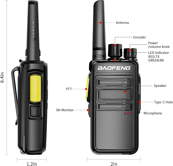 BAOFENG BD-V12B Radio 6 Pack Long Range Walkie Talkies for Adults, Portable FRS Two-Way Radios Rechargeable, with 6 Way Gang Charger,Earpiece,Typc-C Charging for School,Restaurant,Xmas Birthday Gifts