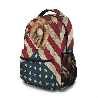 American Flag Baseball Print Backpack, Laptop Backpack with Multiple Pockets for Adult Hiking Travel Work 17 Inch