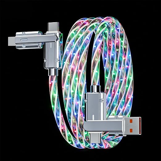 USB Cable PD Fast Charger Lighted Up (USB 4IN1 Starry),Supports Data Transfer, can be Used as a Night Light, Cable Length Approx. 39 inches, Compatible with Most Devices.