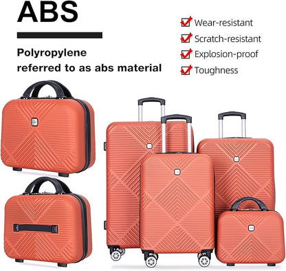 Luggage 4 Piece Set, Hardshell ABS Suitcase Set with Double Spinner Wheels, Lightweight Durable Luggage set, Carry On and Checked Travel Large Luggage, Orange