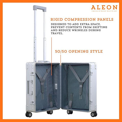 Aleon All Aluminum Lightweight Carry-On Luggage - Hardside Carry-On Suitcase, TSA Approved, Hard Shell Suitcase for Travel, Airline Approved 21 Inch Hard Spinner Wheels Luggage (Platinum)