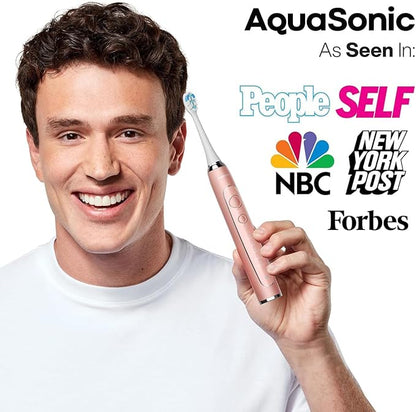 Aquasonic Vibe Series PRO – Ultra-Whitening Electric Toothbrush – 5 Modes & Smart Timers – UV Sanitizing Base – ADA Accepted (Satin Rose Gold)