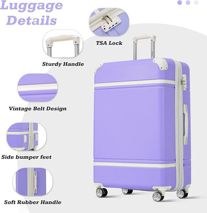 Merax Luggage Set,28 IN Hardside Suitcase with Duffel Bags,3 Piece Expandable Luggage with Spinner Wheels, Vintage Luggage with TSA Lock Lightweight,(Purple)