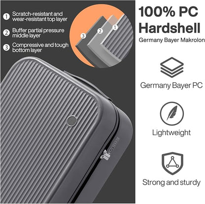 mixi 20 Inch Carry On Luggage PC Hardside Suitcases with Wheels & TSA for Travel Woman Men, Rock Gray