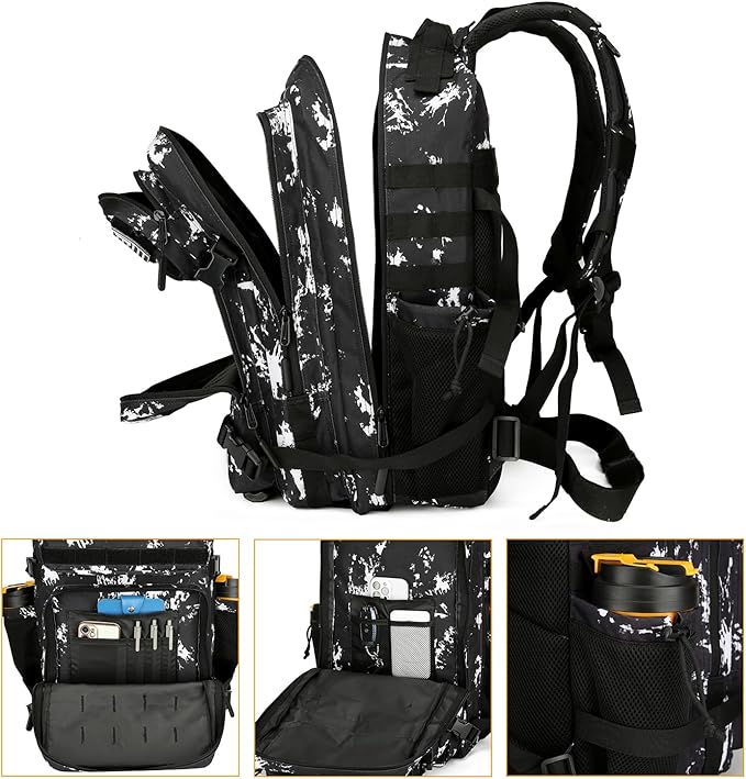 25L Tactical Backpack for Men and Women Military Backpack Small Assault Pack Molle Backpack Bug Out Bag Travel Rucksack Daypack (Black Lightning)