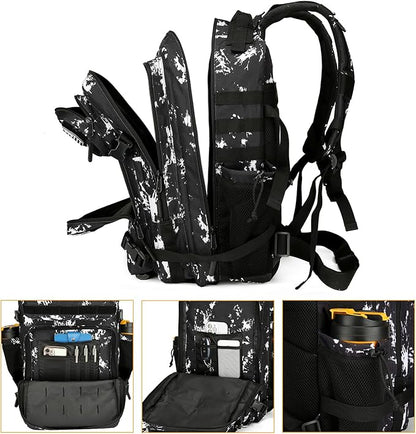 25L Tactical Backpack for Men and Women Military Backpack Small Assault Pack Molle Backpack Bug Out Bag Travel Rucksack Daypack (Black Lightning)