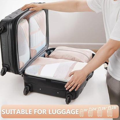 10 Set/8 Set Packing Cubes for Travel, Gifts for Women Mom,Anti-Tearing Suitcase Organizer for Luggage with Shoe & Hanging Toiletry Bag,OlarHike Vacation Essentials & Accessories for Cruise Ship,Cream