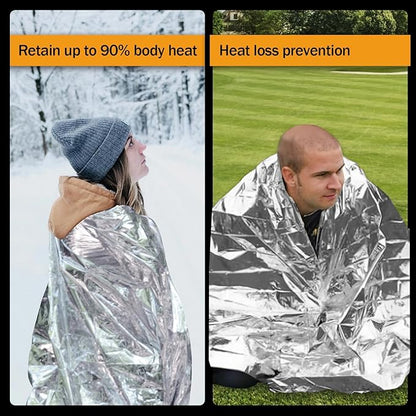 50 Pack Emergency Mylar Thermal Blankets - 82"x62" Waterproof Heat Reflective Blankets, Bulk Rescue Blanket for Survival, Camping, Marathons, Bug Out Bag, First Aid, Silver