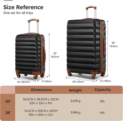 Luggage Sets 2 Piece, 20 Inch 28 Inch ABS Hardshell Suitcase Set with Spinner Wheels, Carry On and Checked Luggage for Women and 6 Piece Travel Organize Bags
