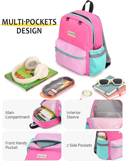 Kids Backpack for Boys Girls, Toddler Backpack for Preschool Kindergarten, 15inch Elementary School Bookbag with Reflective for Ages 6-8, Light Pink