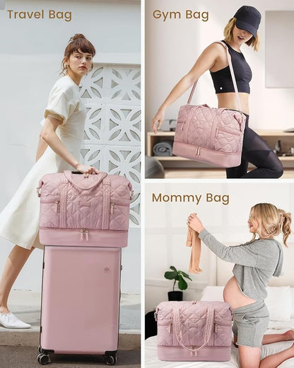 LOVEVOOK Travel Duffle Bag, Lightweight Weekender Bags for Women with Shoe Compartment,40L Puffer Gym Bag Personal Item Travel Bag, Quilted Overnight Bags and Hospital Bag for Labor and Delivery