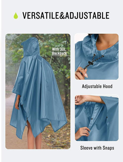 SaphiRose Hooded Rain Poncho Waterproof Raincoat Jacket for Men Women Adults
