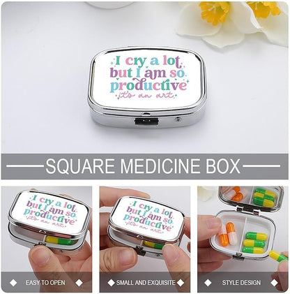 Metal 2 Compartment Pill Organizer Travel Friendly Portable Compact Pill Box Cute Pill Case to Hold Vitamins,Fish Oil,Supplements,Meds,Tablet for Purse,Pocket. (CRY)